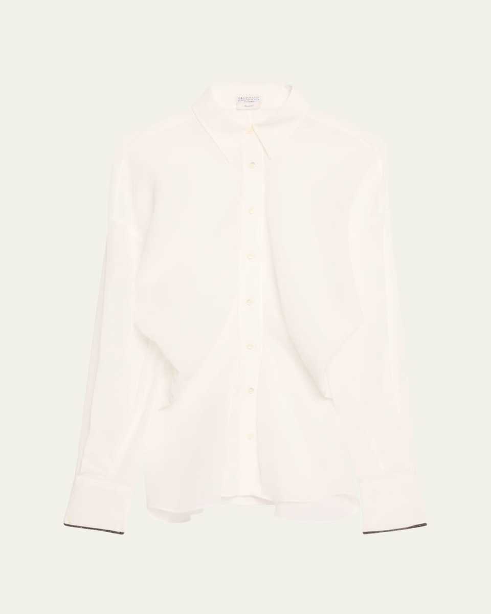 Monili-Cuff Cotton Twill Gauze Slim Blous